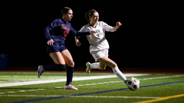 DUBLIN - San Ramon Valley player Lyndsay Phillips and a Dublin player compete for a ball. Dublin and San Ramon Valley high schools played in the high school soccer game at Dublin high school in Dublin, Calif. on Saturday, Jan. 24, 2023 (Joseph Dycus/Bay Area News Group) DUBLIN - San Ramon Valley player Lyndsay Phillips and a Dublin player compete for a ball. Dublin and San Ramon Valley high schools played in the high school soccer game at Dublin high school in Dublin, Calif. on Saturday, Jan. 24, 2023 (Joseph Dycus/Bay Area News Group)