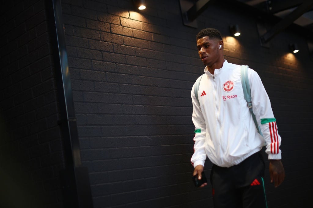BURNLEY, ENGLAND - SEPTEMBER 23: Marcus Rashford of Manchester United ahead of the Premier League match between Burnley FC and Manchester United at Turf Moor on September 23, 2023 in Burnley, England. (Photo by Ryan Jenkinson/MB Media/Getty Images)