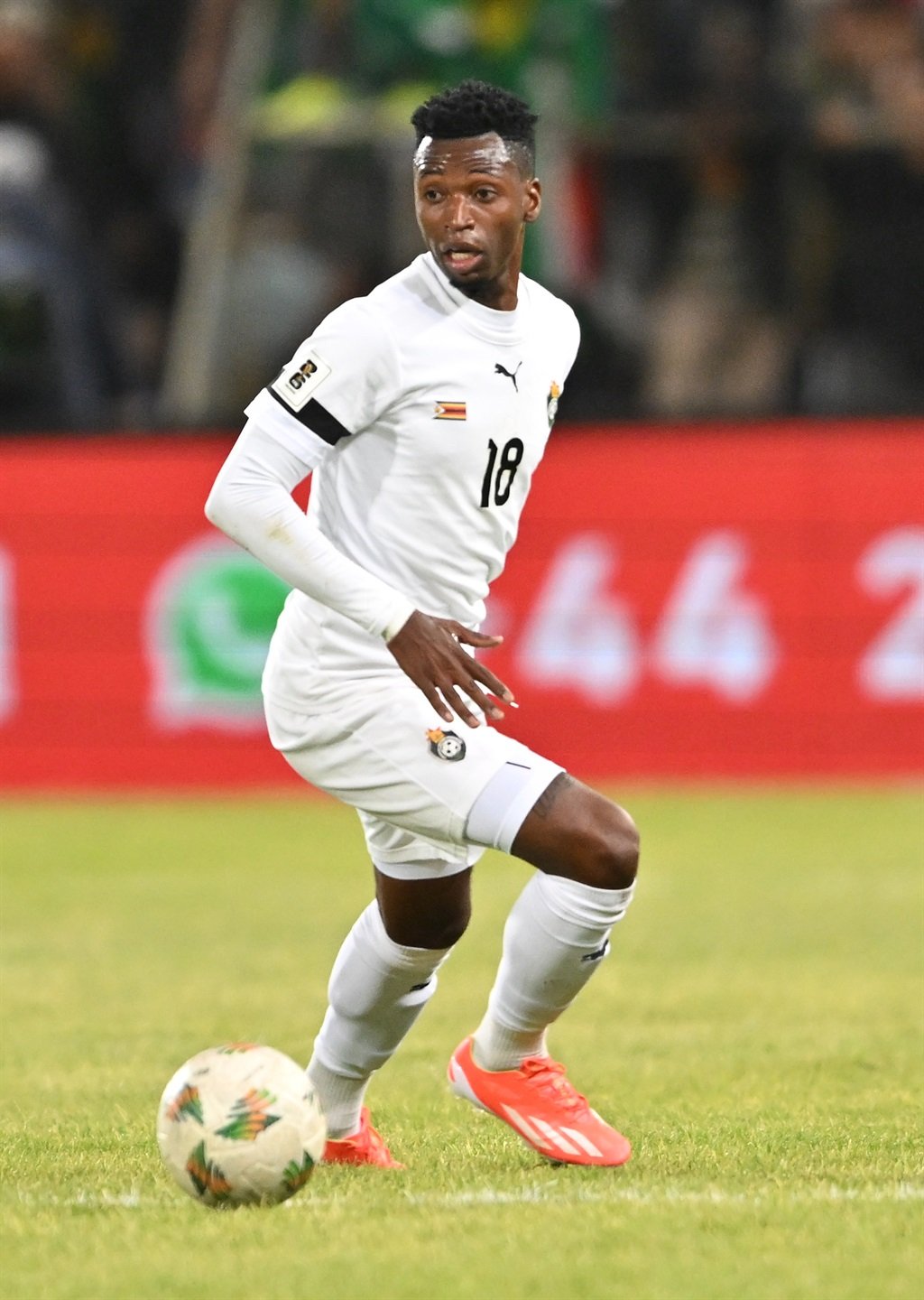 BLOEMFONTEIN, SOUTH AFRICA - JUNE 11: Walter Musona of Zimbabwe during the 2026 FIFA World Cup Qualifier match between South Africa and Zimbabwe at Free State Stadium on June 11, 2024 in Bloemfontein, South Africa. (Photo by Johan Pretorius/Gallo Images)