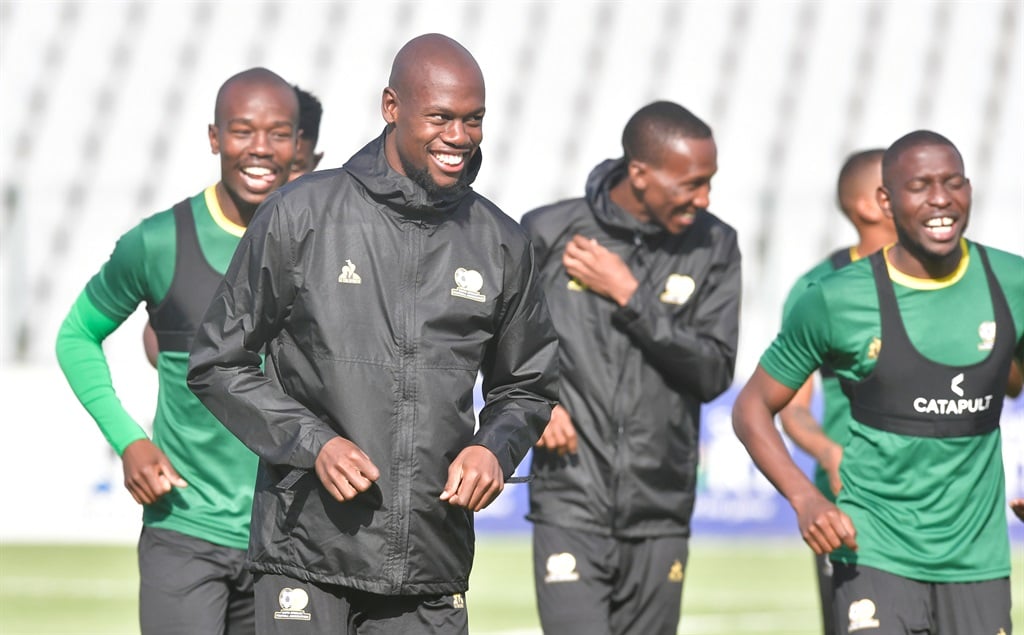 JOHANNESBURG, SOUTH AFRICA - NOVEMBER 11: Players warming up during the South Africa mens national soccer team training session and press conference at Dobsonville Stadium on November 11, 2024 in Johannesburg, South Africa. (Photo by Sydney Seshibedi/Gallo Images)