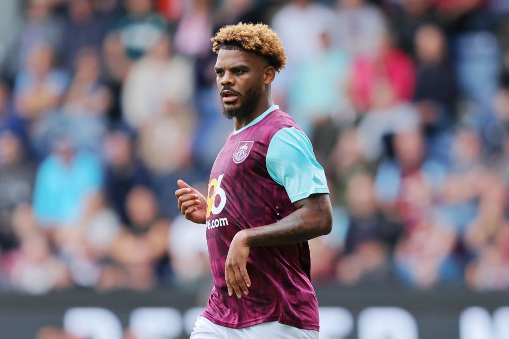 BURNLEY, ENGLAND - AUGUST 17: Lyle Foster of Burnley looks on during the Sky Bet Championship match between Burnley FC and Cardiff City FC at  on August 17, 2024 in Burnley, England. (Photo by Matt McNulty/Getty Images)