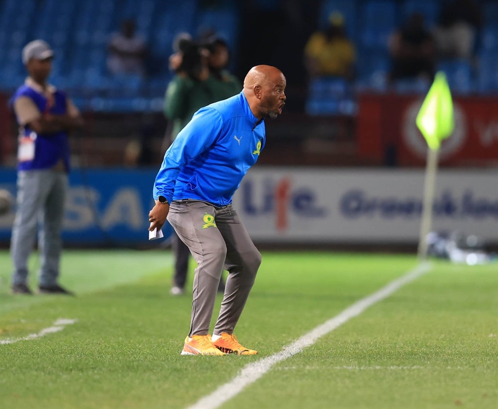 Manqoba Mngqithi, Head coach of Mamelodi Sundowns reacts during the Betway Premiership 2024/25 match between Mamelodi Sundowns and Polokwane City at Loftus Stadium in Pretoria on 06 November 2024 