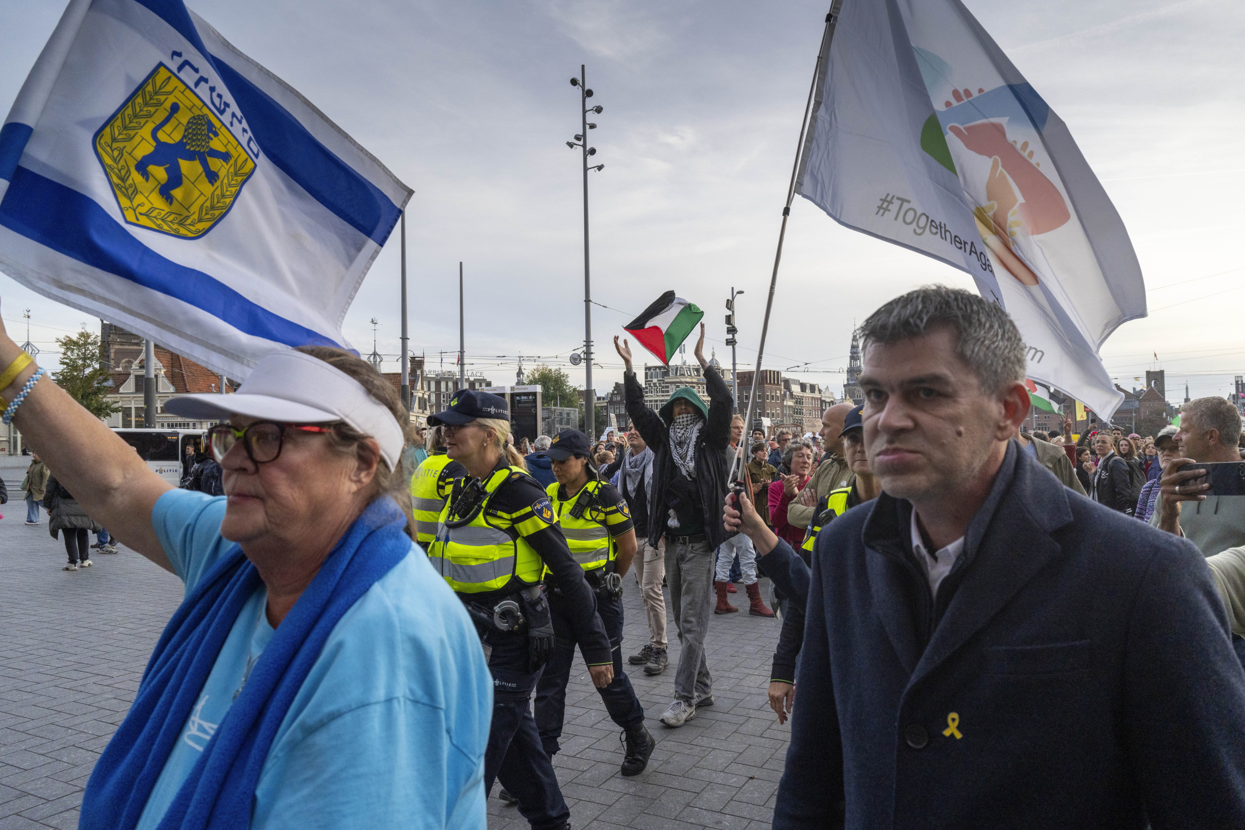 Pro-Palestine and Pro-Israel Protestors in Amsterdam 