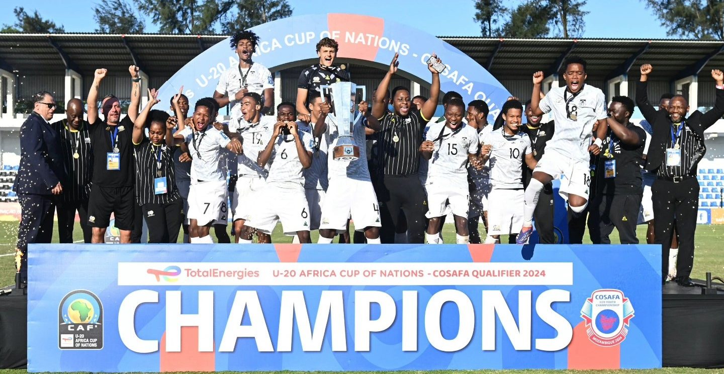 SA Under-20 players celebrate winning the COSAFA Championship