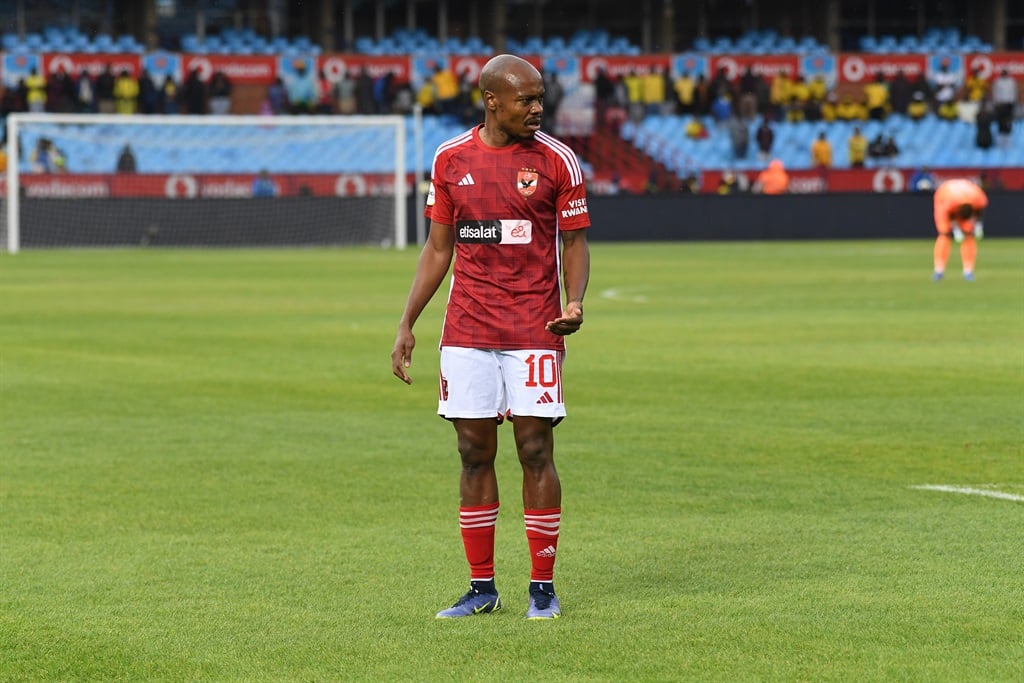 PRETORIA, SOUTH AFRICA - OCTOBER 29:    Percy Tau of Al Ahly FC during the African Football League, Semi Final - 1st Leg match between Mamelodi Sundowns and Al Ahly FC at Loftus Versfeld Stadium on October 29, 2023 in Pretoria, South Africa. (Photo by Lefty Shivambu/Gallo Images)