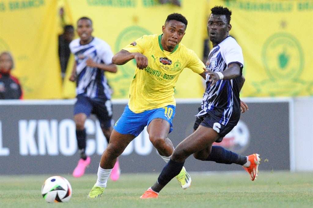 BLOEMFONTEIN, SOUTH AFRICA - NOVEMBER 23: Lucas Ribeiro of Mamelodi Sundowns FC during the Carling Knockout, Final match between Magesi FC and Mamelodi Sundowns at Free State Stadium on November 23, 2024 in Bloemfontein, South Africa. (Photo by Charle Lombard/Gallo Images)