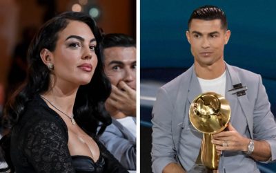 Cristiano Ronaldo Wins Globe Soccer Awards in Givenchy Harness Suit With ‘Wife’ Georgina Rodriguez in Lace Look