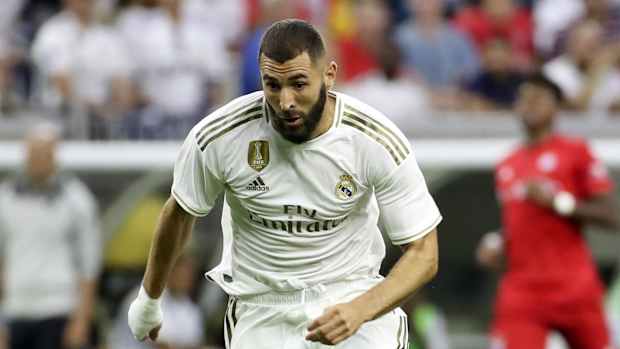 Real Madrid forward Karim Benzema in action during the match against Bayern Munich.