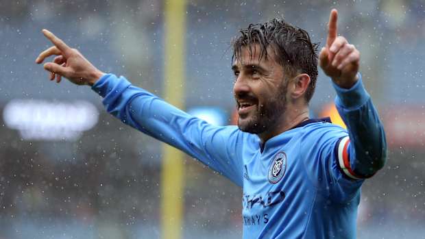 New York City FC forward David Villa celebrates his goal against the Colorado Rapids.