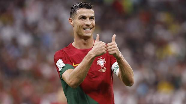 Portugal forward Cristiano Ronaldo reacts during the second half of the group stage match in the 2022 World Cup.