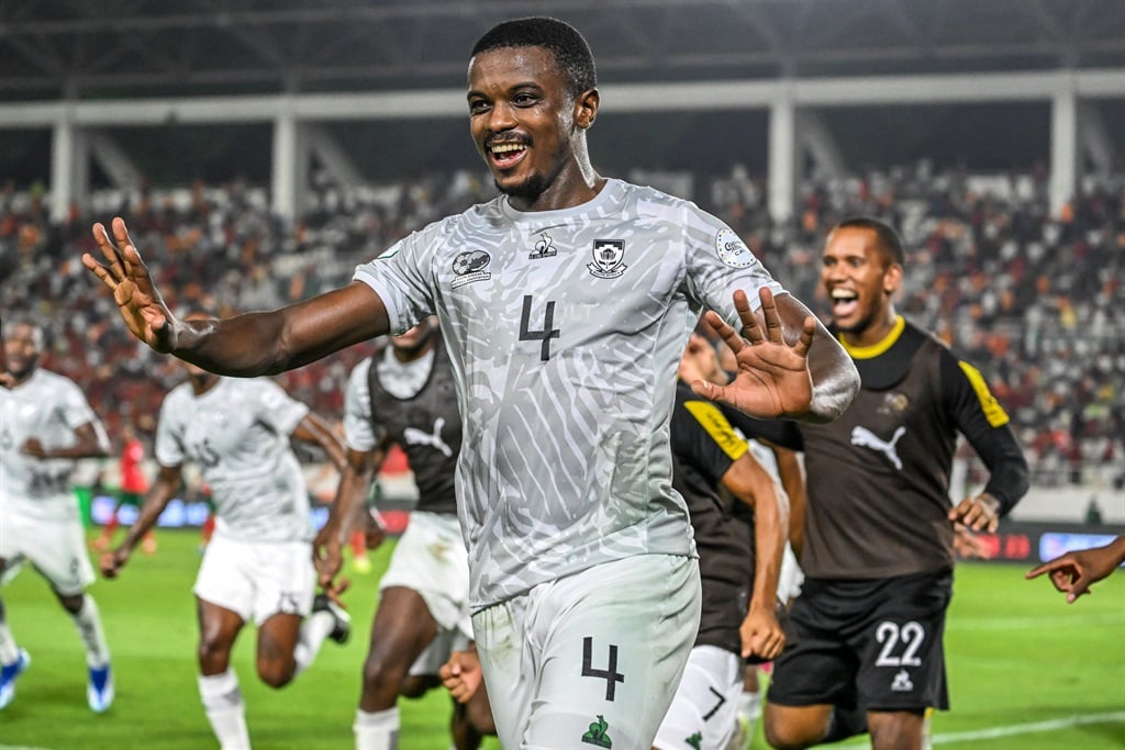 South Africa's midfielder Teboho Mokoena celebrates after scoring a goal during the Africa Cup of Nations Round of 16 football match between Morocco and South Africa at the Stade Laurent Pokou in San Pedro on 30 January 2024.