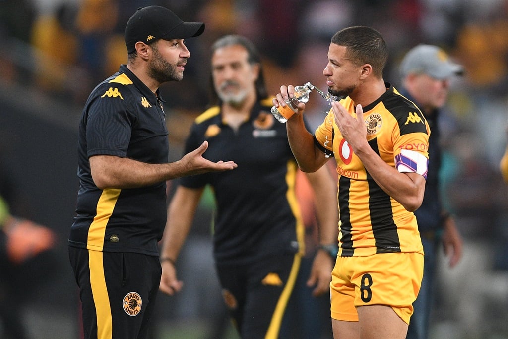 JOHANNESBURG, SOUTH AFRICA - NOVEMBER 02: Kaizer Chiefs assistant coach Khalil Ben Youssef and Moegamat Yusuf Maart of Kaizer Chiefs during the Carling Knockout, Quarter Final match between Kazier Chiefs and Mamelodi Sundowns at FNB Stadium on November 02, 2024 in Johannesburg, South Africa. (Photo by Lefty Shivambu/Gallo Images)