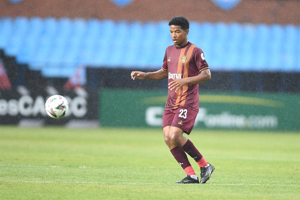 PRETORIA, SOUTH AFRICA - JANUARY 12: Jayden Adams of  Stellenbosch FC during the CAF Confederation Cup match between Stellenbosch FC and Stade Malien at Loftus Stadium on January 12, 2025 in Pretoria, South Africa. (Photo by Lefty Shivambu/Gallo Images)