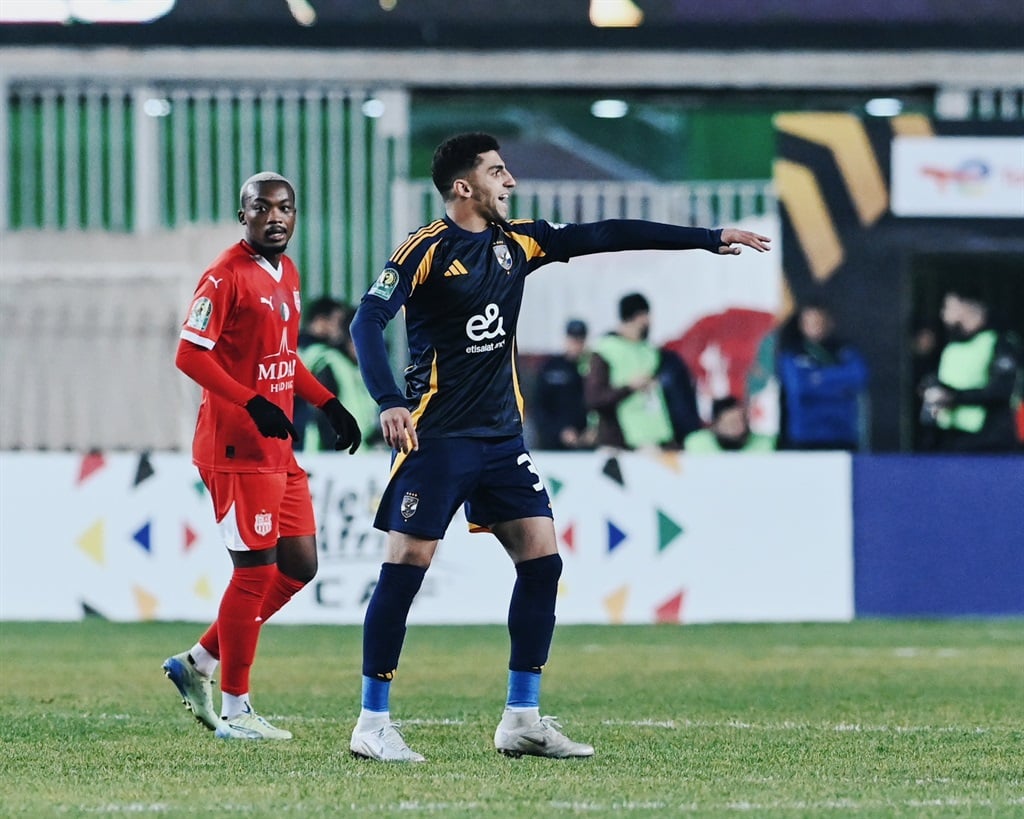 Belouizdad's Khanyisa Mayo in action against Al Ahly.