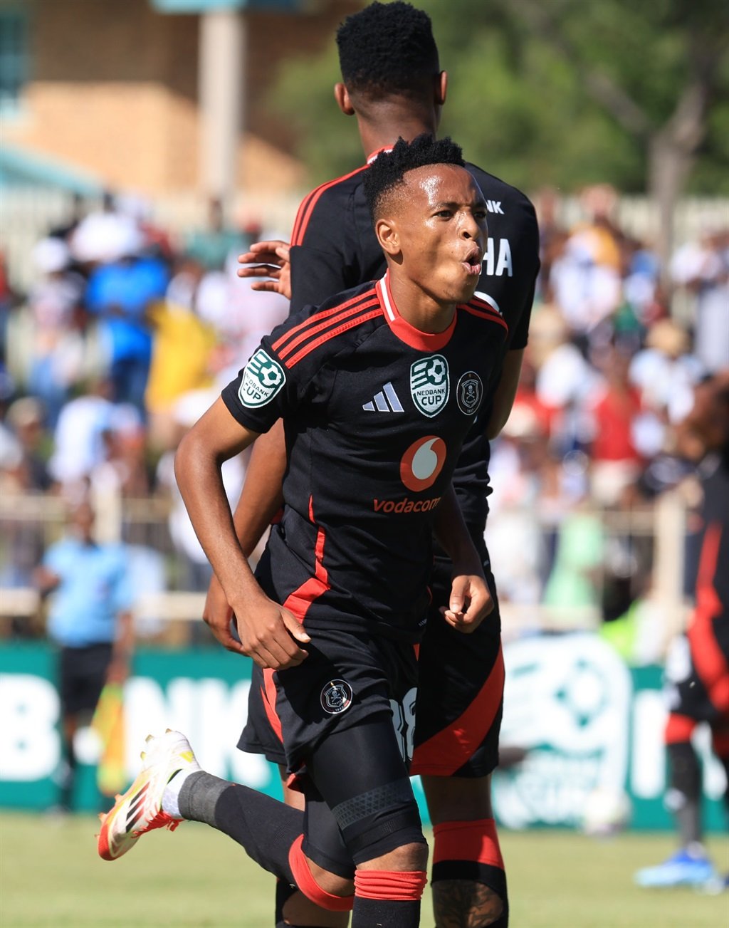 Relebohile Mofokeng of Orlando Pirates reacts in disappointment after missed chance during the 2025 Nedbank Cup last 8 match between SuperSport United and Orlando Pirates at Old Peter Mokaba Stadium in Polokwane on 08 March 2025  