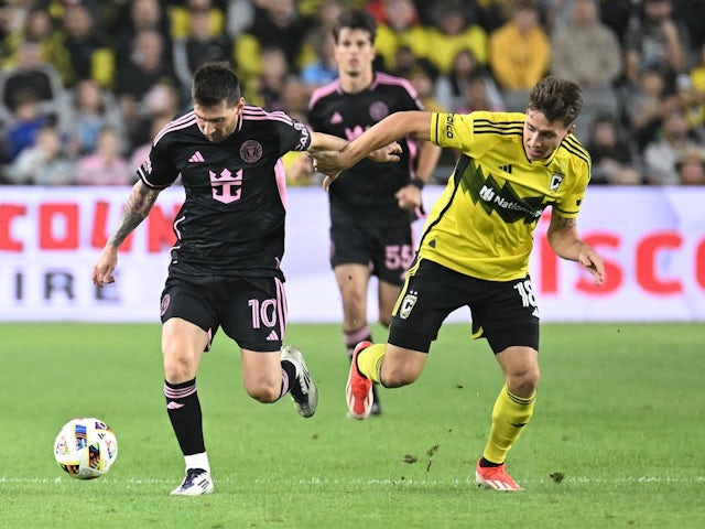 Malte Amundsen of Columbus Crew in action against Inter Miami on October 2, 2024