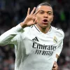 Kylian Mbappe of Real Madrid celebrates scoring his team’s third goal and his hat trick in 2025. (Source: David Ramos/Getty Images)